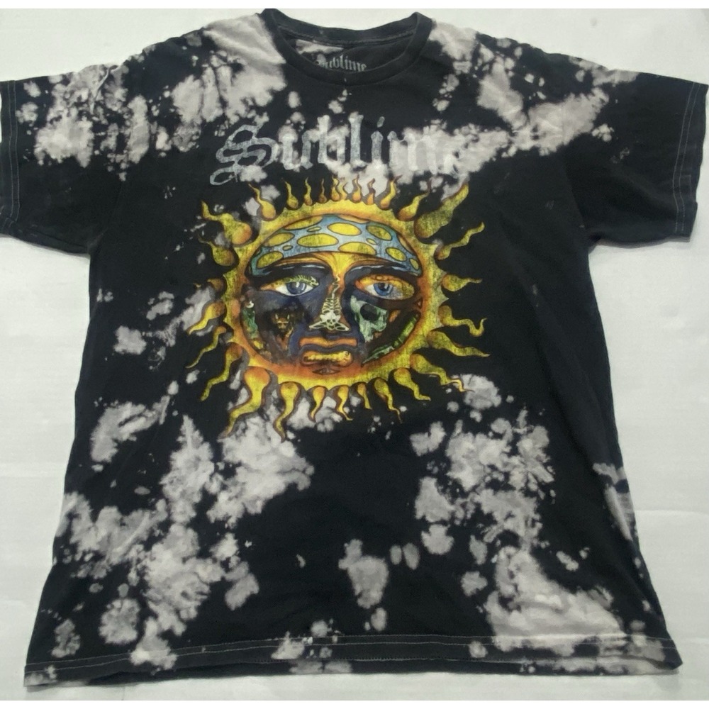 Sublime Band T Shirt Black Tie Dye Short Sleeve Sun Logo. Large